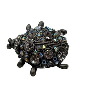Vintage Style Silver Tone Aurora Borealis Crystal Ladybug Beetle Brooch Pin